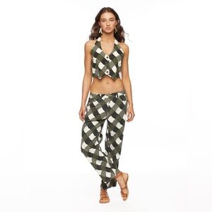 NICOLI Green Checkered Midrise Pants